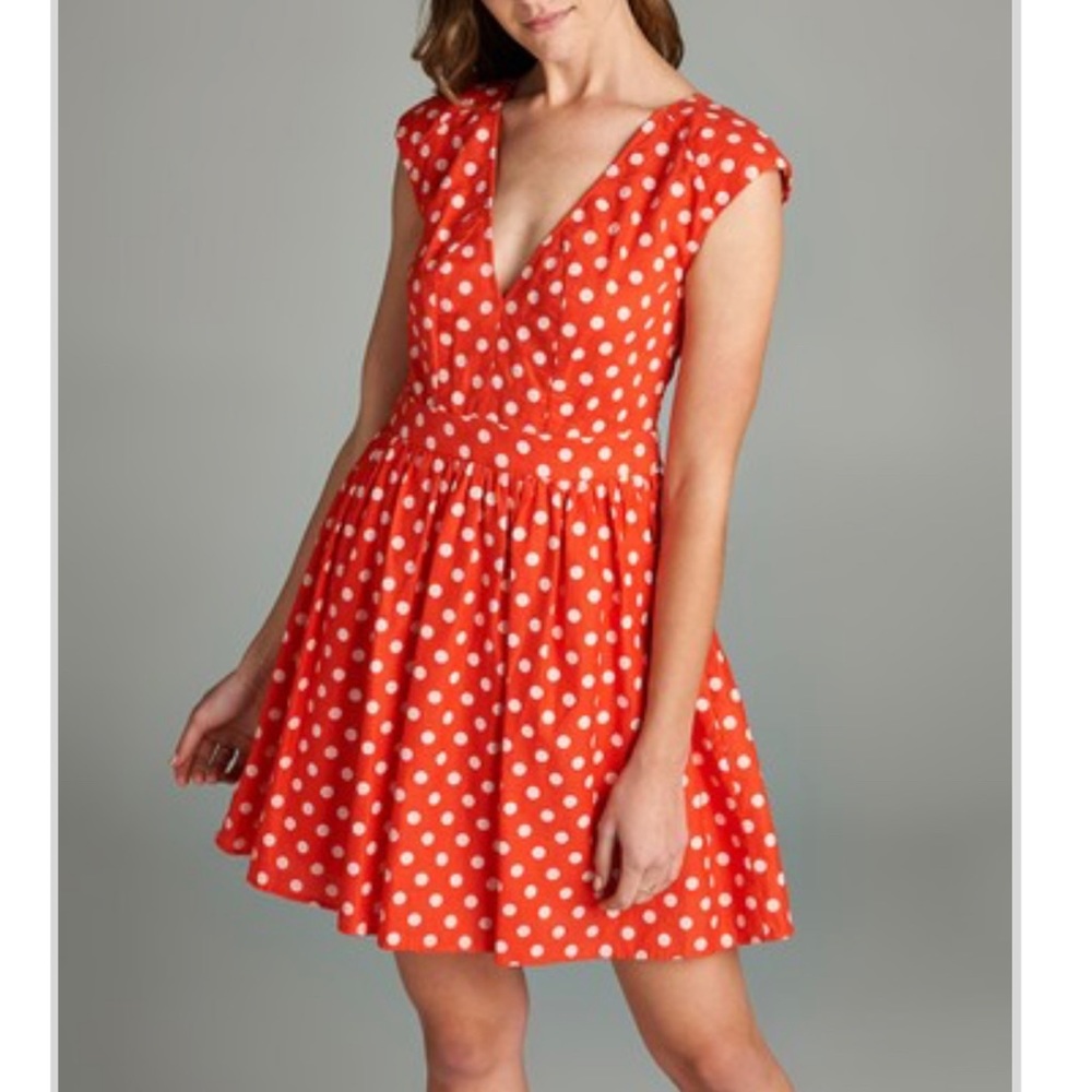 New Orange Polka Dot Linen Blend Dress